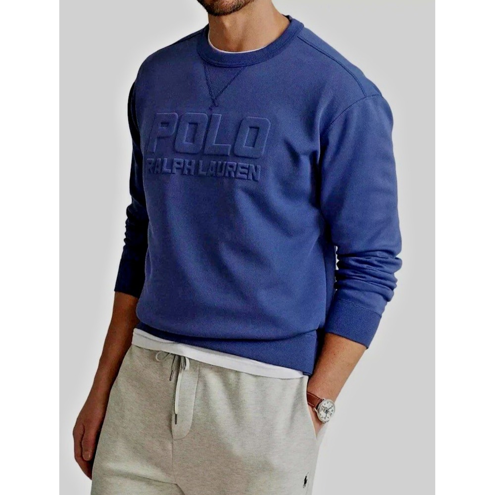 NWT Polo Ralph Lauren Mens Logo Embossed Crewneck Sweatshirt Blue Sz M